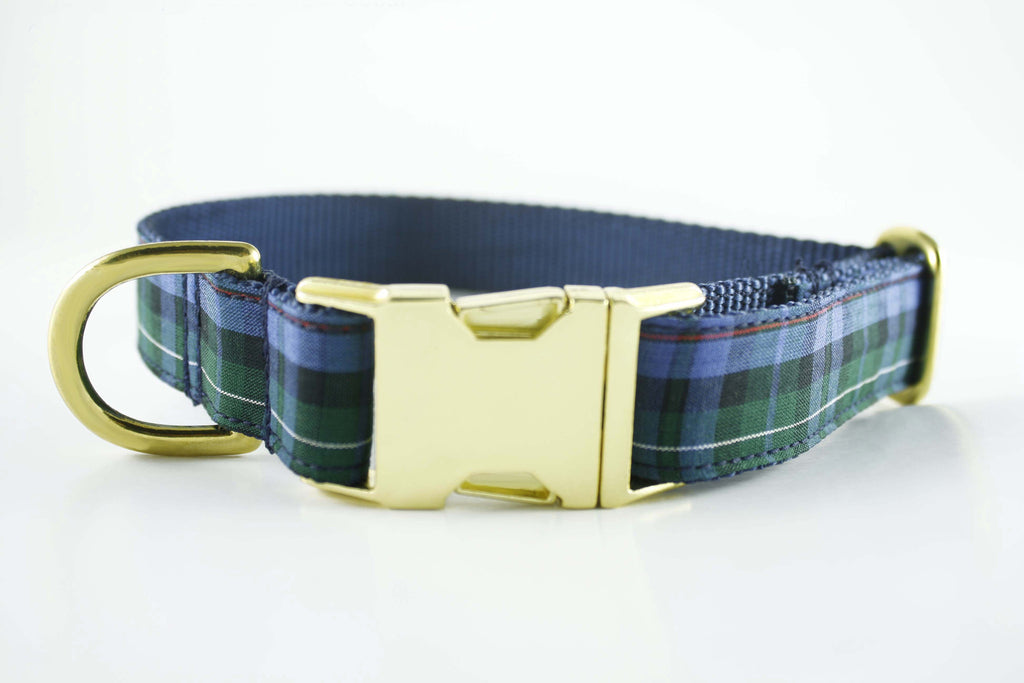 Classic Navy and Green Plaid Collar