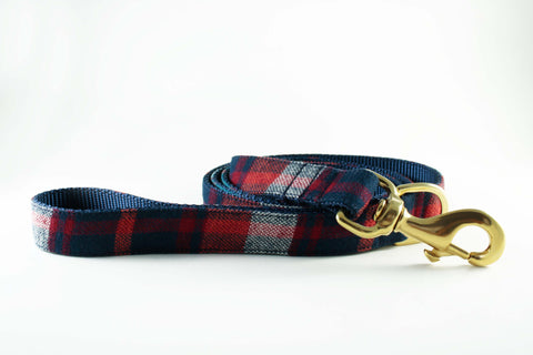 Red and Navy Plaid Leash
